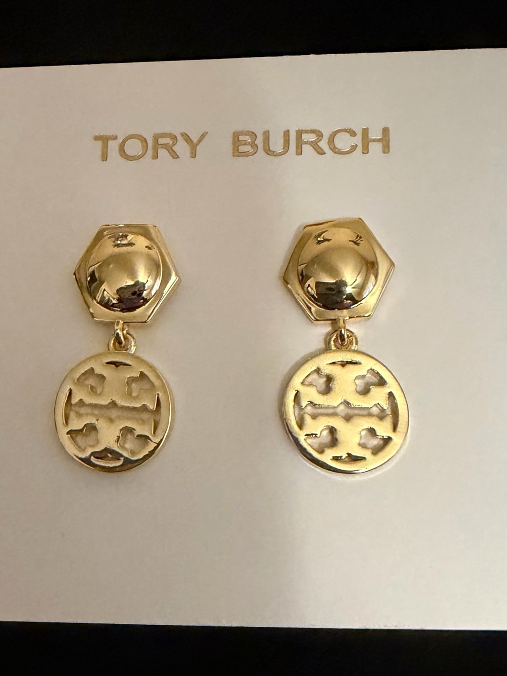 Tory Burch Logo Hexagon Circle Drop Earrings - Picture 3 of 6